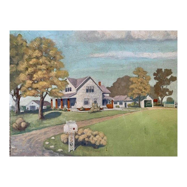 Vintage Americana Pastoral Countryside Painting For Sale