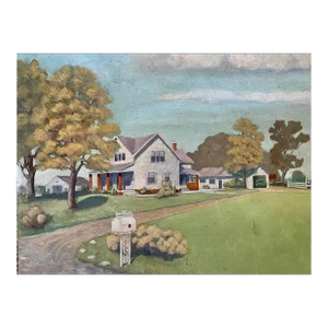 Vintage Americana Pastoral Countryside Painting