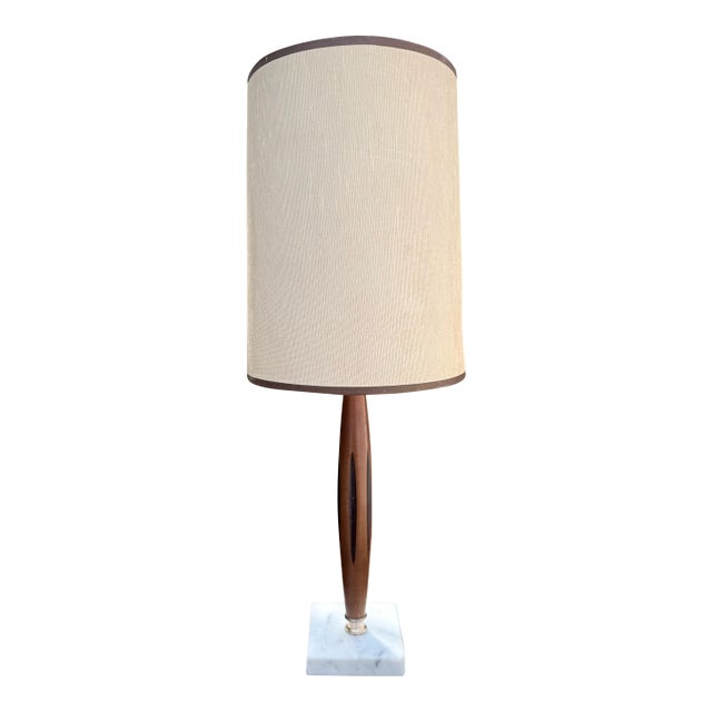 Danish Style Mid Century Walnut and Brass Table Lamp For Sale