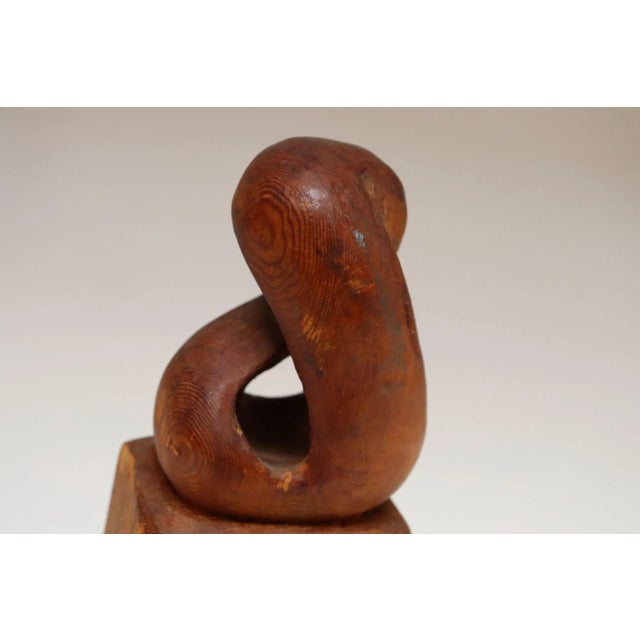 Small Vintage Handcarved Modernist Organic Form Wooden Sculpture on Base Signed For Sale - Image 17 of 17