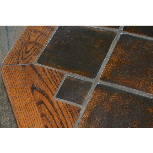 1970s Vintage 1970's Mid Century Wood & Brown Glazed Tiled Top Octagonal Coffee Table Germany For Sale - Image 5 of 15