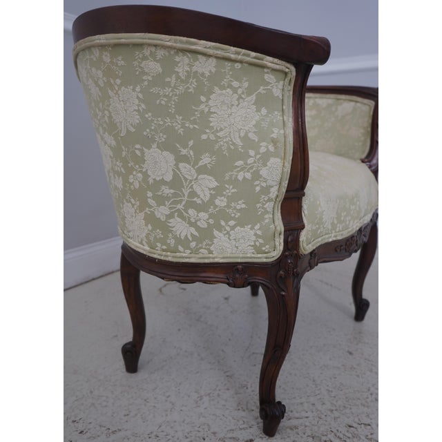 1900 - 1909 Vintage Walnut Rococo Parlor Settee W. Damask Upholstery For Sale - Image 5 of 18