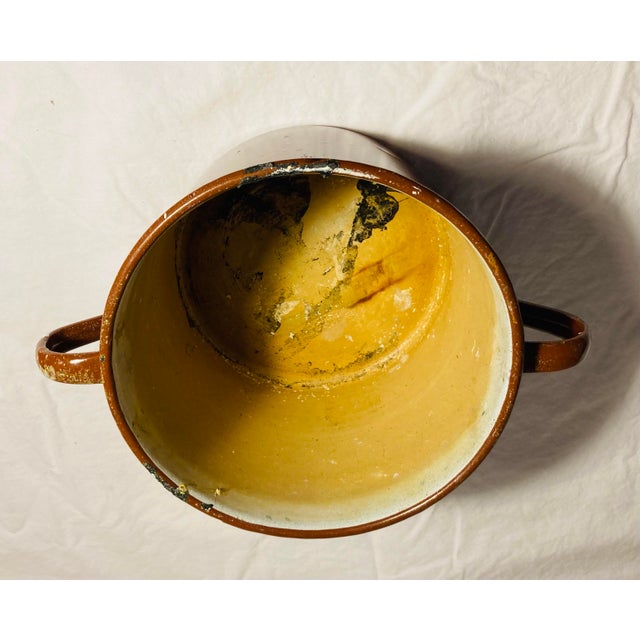 1930s Vintage Large Enamelware Pot Two Handles Curved Lip at Top For Sale - Image 5 of 5
