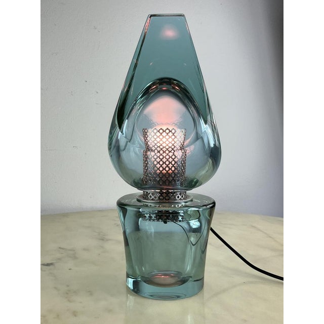 Mid-Century Nile green Murano glass table lamp attributed to Seguso 1972 Intact and working, E27 lamp Made in 1972 by the...