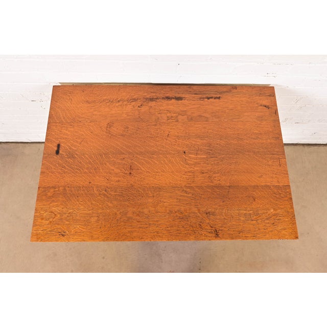 Lifetime Furniture Antique Mission Oak Arts & Crafts Desk or Library Table, Circa 1910 For Sale - Image 9 of 14