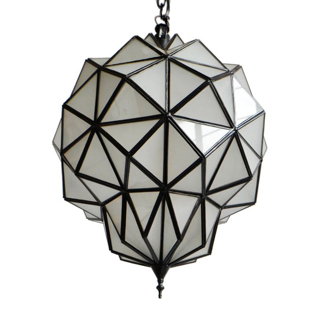 Vintage Frosted Prism Stack Asian Modern Pendant Light For Sale - Image 4 of 8