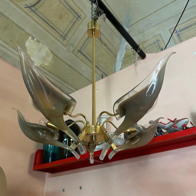 1970s 1970s Mid-Century Modern Brown Murano Glass and Brass Chandelier by Franco Luce For Sale - Image 5 of 11