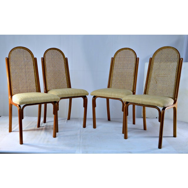 Bentwood Style Cane Back & Upholstered Seat Chairs Set of 4 Chairish