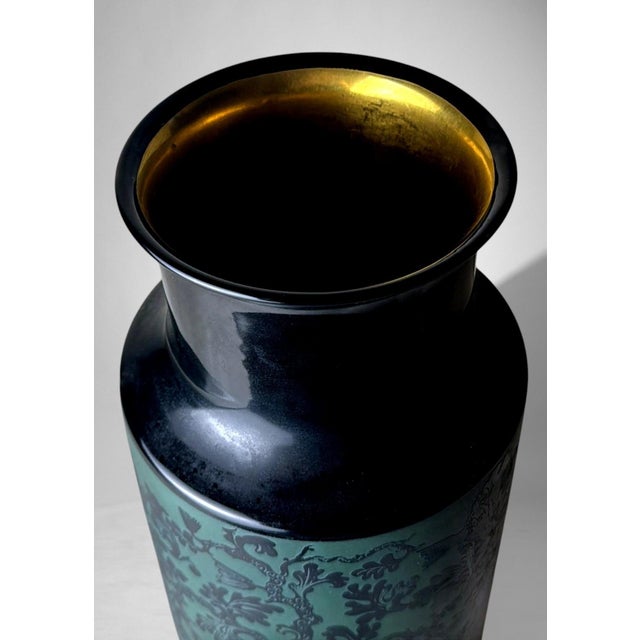 Green Finzi “Oro Zecchino” Decorated Ceramic Vase For Sale - Image 8 of 18