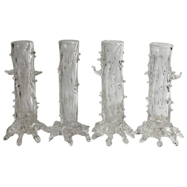 Antique Handblown Clear Crystal Thorn Vases, Czechoslovakia, 1890, Set of 4 For Sale - Image 10 of 10