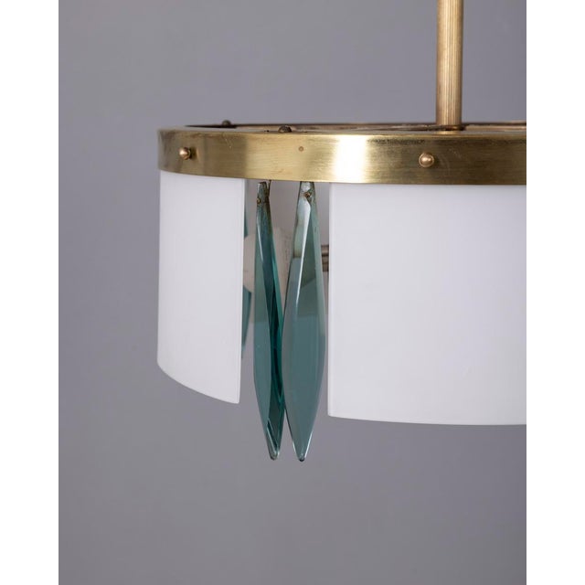 Metal Vintage Blue Glass and Crystal Pendant Light, Italy, 1950s For Sale - Image 7 of 16
