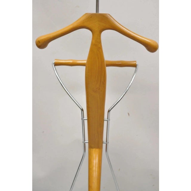 Late 20th Century Porada Italian Post Modern Sculpted Walnut Wood and Chrome Clothing Suit Valet For Sale - Image 11 of 11