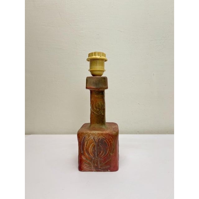 Brutalist Ceramic Table Lamp with Carved Geometric Patterns, Belgium, 1970s For Sale - Image 9 of 12