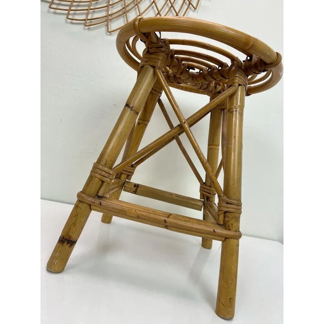 Mid-Century French Bamboo Stool with Spiral Seat, 1950s For Sale - Image 4 of 10