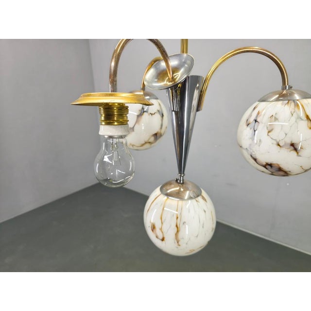 Art Deco Chandelier in Marble, Glass, Brass & Chrome, 1930s For Sale - Image 12 of 14