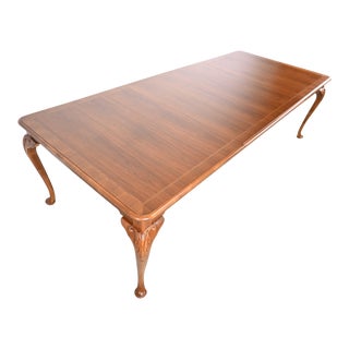 Baker Furniture French Walnut Extension Dining Table With Burled Apron For Sale