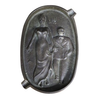 Art Deco Brass Figural Ashtray, Risqué Couple, 1920s–1930s For Sale