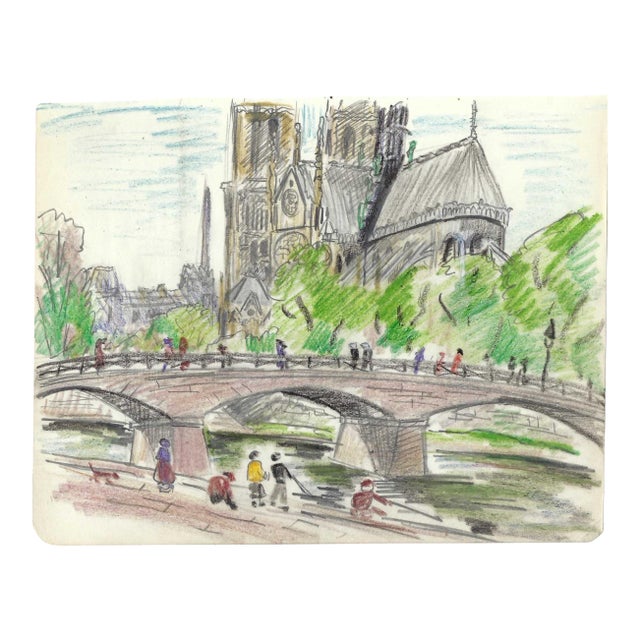 1940s Grace Spongberg Notre Dame and the Ponte Le Archeveche Paris For Sale