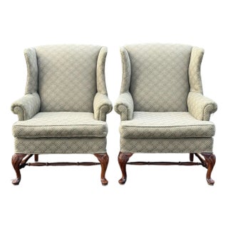Vintage Georgian Style Upholstered Wingback Chairs - A Pair For Sale