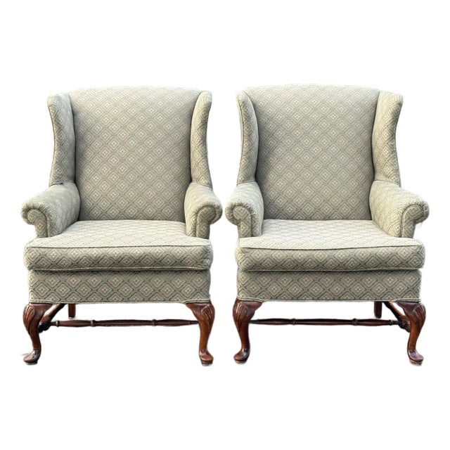 Vintage Georgian Style Upholstered Wingback Chairs - A Pair For Sale