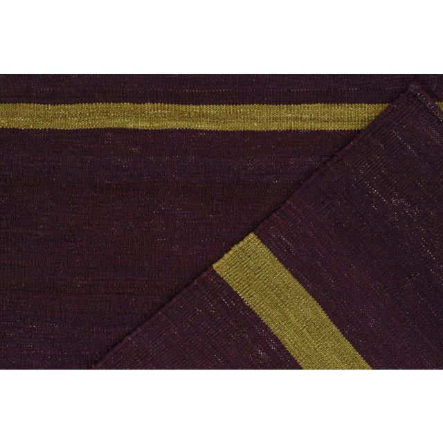 Textile Rug & Kilim’s Contemporary Kilim in Aubergine and Chartreuse Green Stripes For Sale - Image 7 of 7