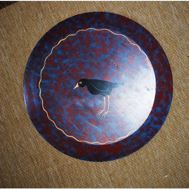 American Nancy Albro Folk Art Americana Orange Cat Painted Wood Tray For Sale - Image 3 of 5