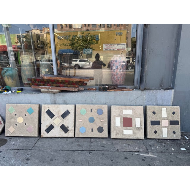 Sculpture Materials Vintage Hillside-Style Concrete Paver With Inlaid Tile – “Mint & Turquoise Corners” Design For Sale - Image 7 of 8