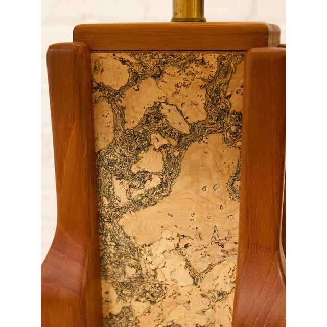 Vintage Walnut & Cork Architectural Table Lamp - Pair For Sale - Image 4 of 8