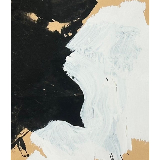 Abstract Vintage French Mid Century Black and White Abstract Bird Painting on Paper, Signed With Mat For Sale - Image 3 of 4
