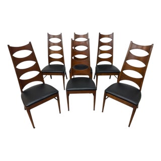 Mid-Century Modern Kent Coffey Perspecta Catseye Walnut Dining Chairs - Set of 6 For Sale
