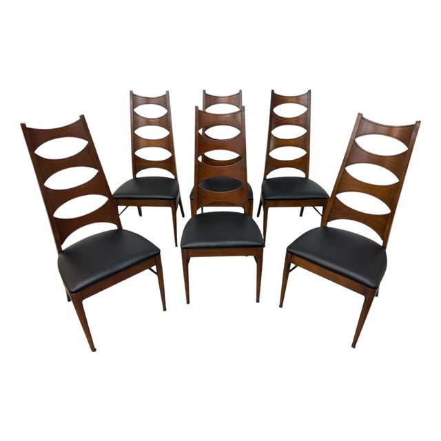 Mid-Century Modern Kent Coffey Perspecta Catseye Walnut Dining Chairs - Set of 6 For Sale