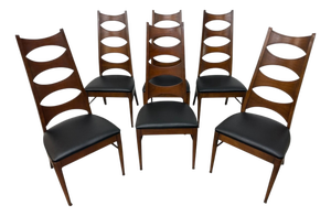 Mid-Century Modern Kent Coffey Perspecta Catseye Walnut Dining Chairs - Set of 6