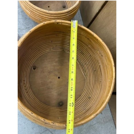 Contemporary Pair of Vintage Organic Modern Reed Globe Planters on Casters From Studio Props West For Sale - Image 3 of 4
