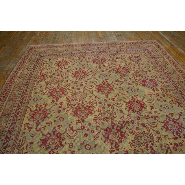 Traditional 1900s Light Gray Geometric Antique Turkish Oushak Rug 8'4" X 11'7" Handknotted Wool Carpet For Sale - Image 3 of 12