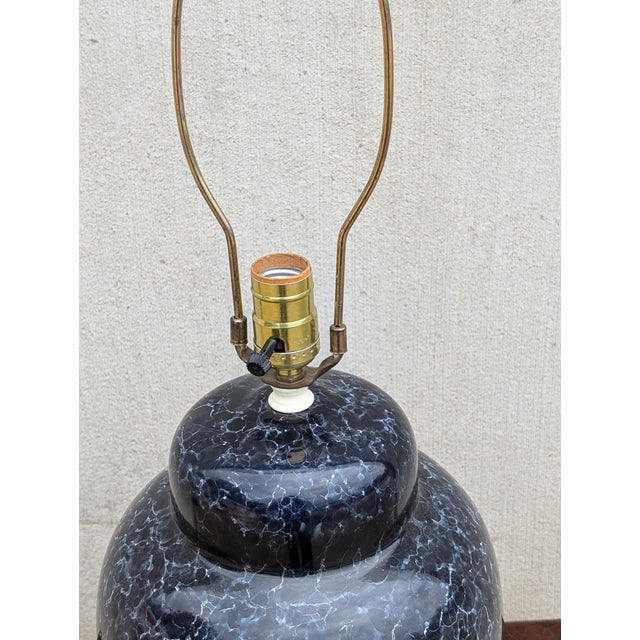 Vintage Dark Blue Ginger Jar Ceramic Table Lamp With Crackle-Style Glazed Finish For Sale In Washington DC - Image 6 of 6
