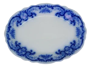 Antique w.h. Grindley Flow Blue Oval Porcelain Platter Tray Centerpiece England