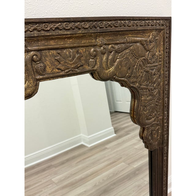 Ornate Vintage Indian Carved Arch Mirror With Elephant Motif (48 X 38 X 1.5 Inches) For Sale In Tampa - Image 6 of 8