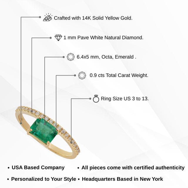 14k Yellow Gold Octagon Cut Floating 1 Carat Emerald Diamond Ring Size 6.5 For Sale - Image 13 of 18