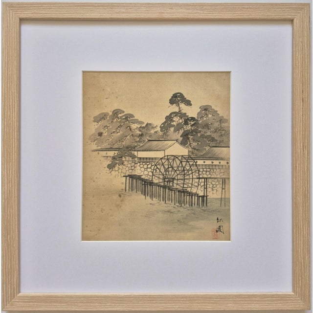 Set of 4 Antique Japanese Paintings of Landscapes, Temple and Country Scenes – Newly Framed For Sale In Santa Fe - Image 6 of 9