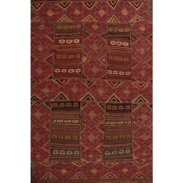 1950s Vintage Afghan Kilim Rug in Red and Beige-Brown Tribal Patterns For Sale - Image 5 of 7