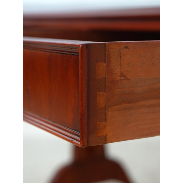 Brown English Leather Top Yew Wood Writing Desk For Sale - Image 8 of 17