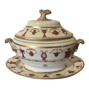 Early 19th Century First Period Miles Mason Neoclassical Porcelain Sauce Tureen & Platter