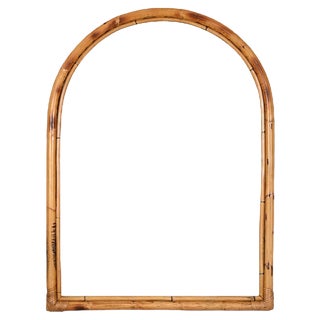 Italian Arch Gilt Mirror with Double Bamboo and Rattan Frame, Italy, 1970s For Sale