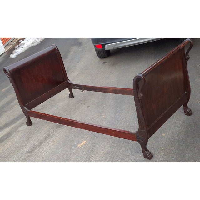 American 19th Century American Empire Carved Swan Mahogany Single Size Sleigh Daybed For Sale - Image 3 of 14