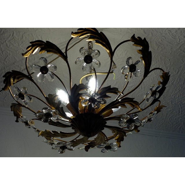 Metal Italian Banci Chandelier in Gilded Metal with Crystal Flower from Banci Firenze, 1950s For Sale - Image 7 of 11