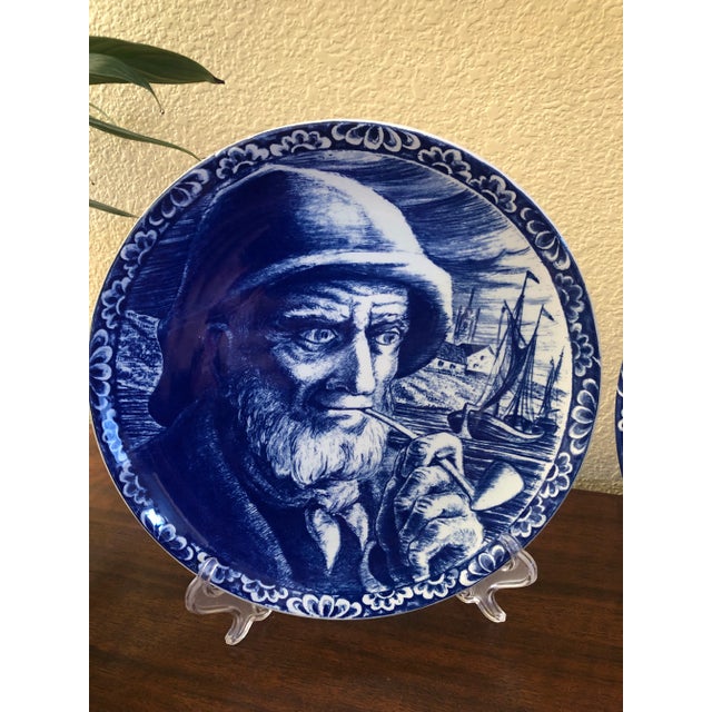 Vtg Boch Belgium Freres La Louviere Delft Sea Captain & Old Women Wall Plates Great condition, no cracks, no chips, no...