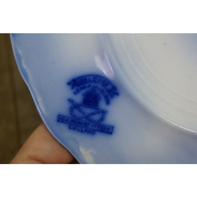 5 Pc Antique New Wharf Pottery Waldorf Flow Blue Porcelain Dinnerware Bowl Plate For Sale - Image 14 of 17