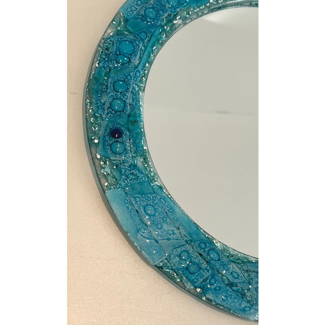 1970s Round blue glass mirror. French work. Circa 1970 For Sale - Image 5 of 12