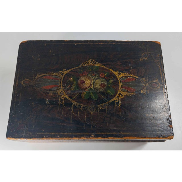 19th Century American Folk Art Grain Painted Document Box With Decoration For Sale - Image 10 of 18