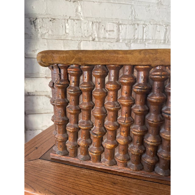 Folk Art American Tramp Art Spool Ottoman For Sale - Image 3 of 6